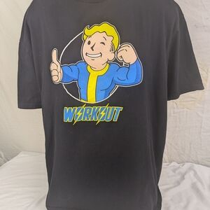 FALLOUT WORKOUT Black Tee by Flex Comics -Geeky Fitness-themed Apparel XL